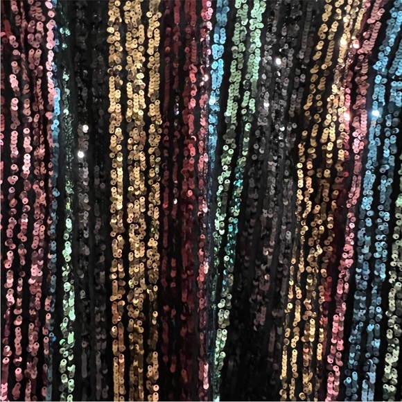 Black Firework Wonders Multi Color Striped Sequin Shift Dress, fully lined, NWT - Picture 8 of 10